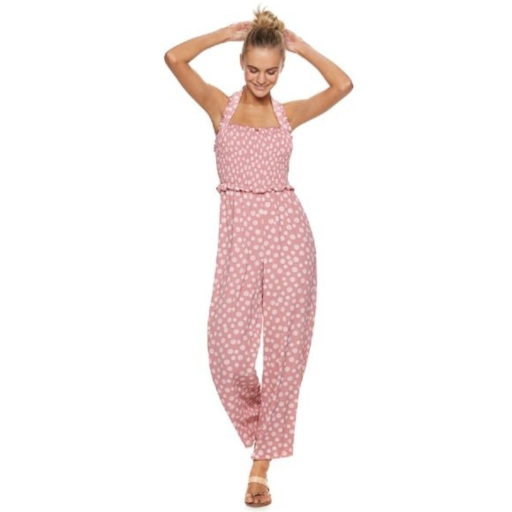 Candie’s Polka Dot Halter Jumpsuit Ruched Top XL